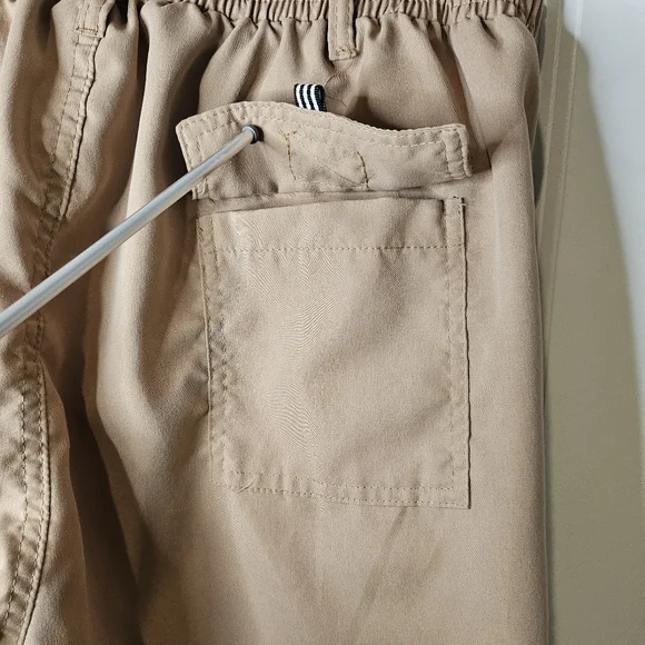 Tan Straight Leg Cargo Pants Elastic Waist Utility Pockets Casual Streetwear 31 - Picture 8 of 13